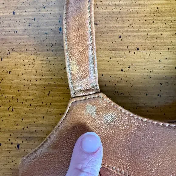 Vintage 60s 70s Tan Top Handle Handbag Structured Mod Purse Caramel Brown Frame - Picture 10 of 12